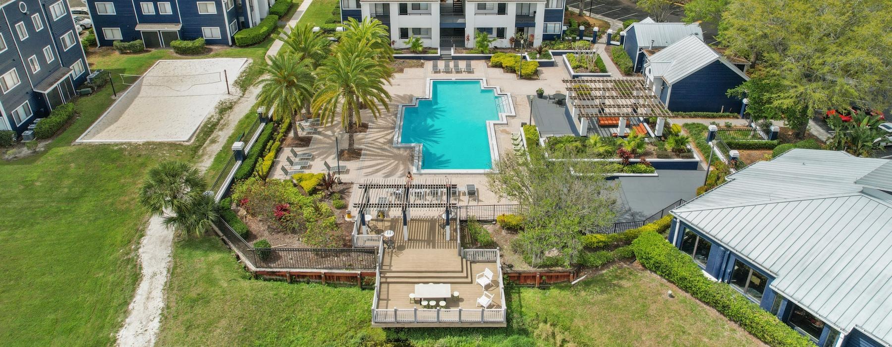 a high angle view of Alvista Winter Park and pool area